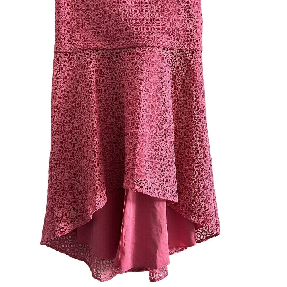 Aidan Mattox Dress Size 0 Eyelet Lace Midi With Tie Front Pink - Picture 3 of 14